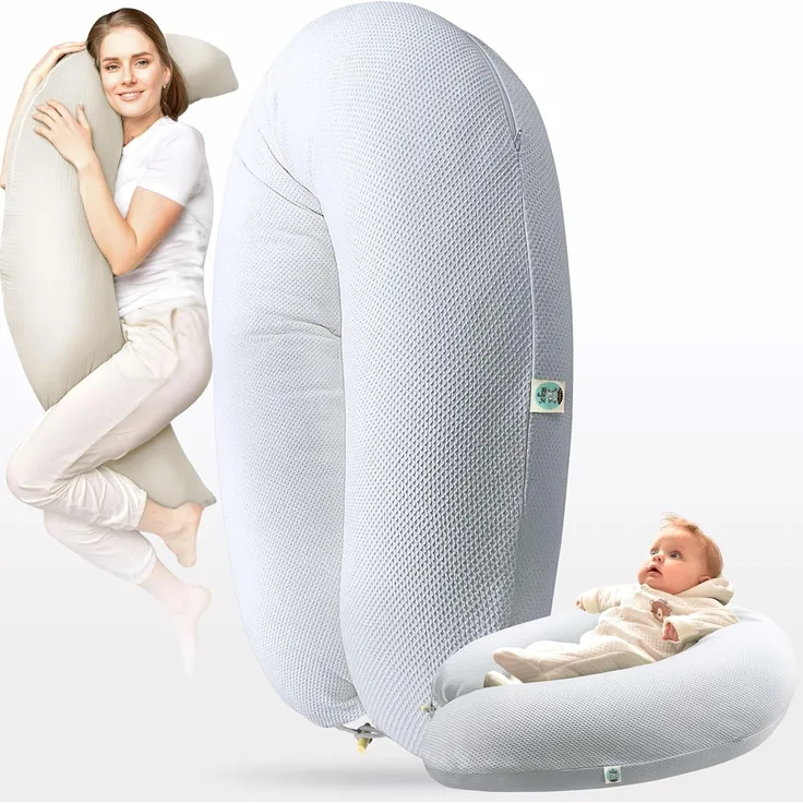 sei Design XXL Stillkissen ergonomisch 190x30 | Schwangerschaftskissen Seitenschläferkissen Komfortkissen Erwachsene | Babynestchen Neugeborene Baby Kissen mit Bezug 100% Baumwolle