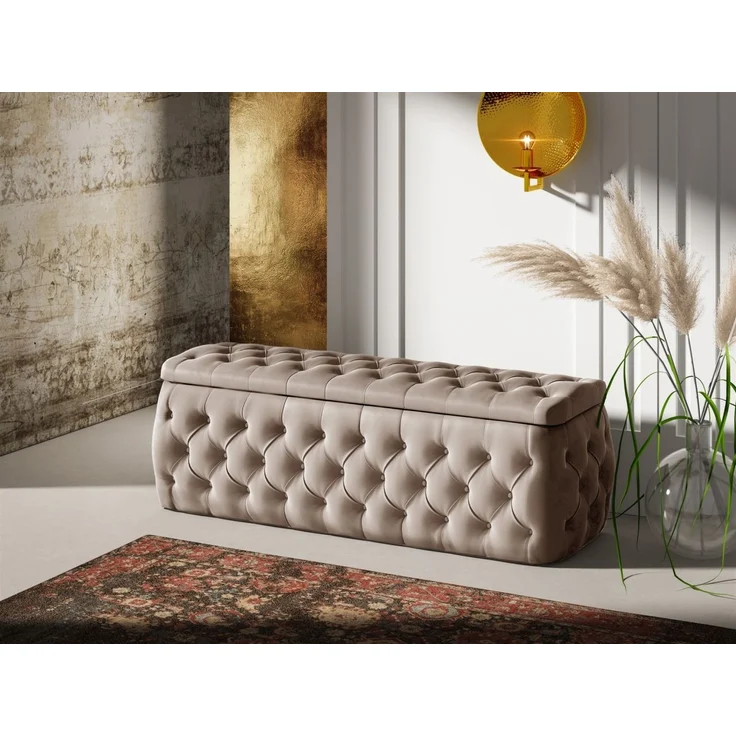 Polsterhocker mit Stauraum ERNESTO 140x50x45 cm Elisa Velvet Beige – Bild 1