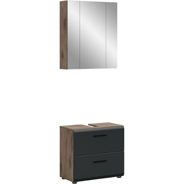 Badezimmer-Set >Ice< in Nox Oak / Schwarz - 60x185x30cm (BxHxT) – Bild 3
