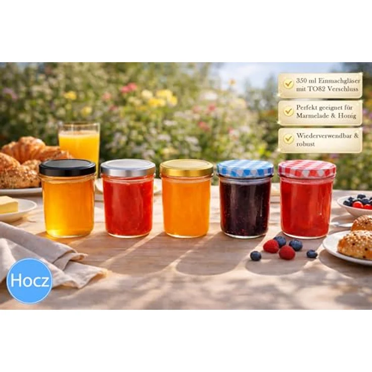 hocz 12x Marmeladengläser 350 ml | mit Deckel Silber TO 82 | Einmachgläser mit Schraubdeckel zum befüllen | Sturzgläser für Marmelade Schraubgläser | leere Gläser Set | 12 Stück – Bild 3