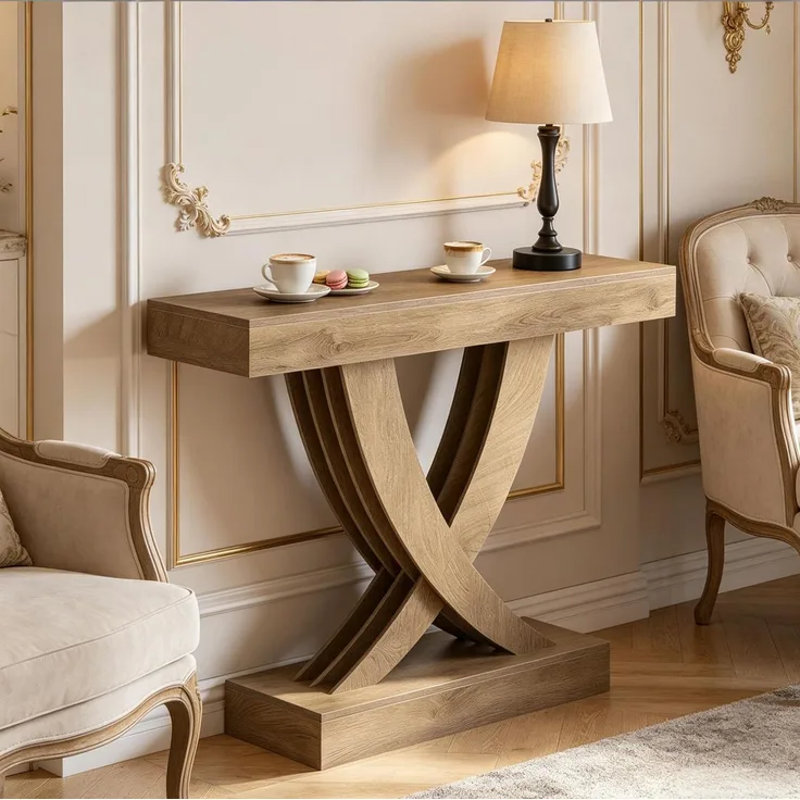 DESVIAE Beistelltisch mit X-Fußgestell aus MDF Braun, H 85 x T 110 x B 30 cm