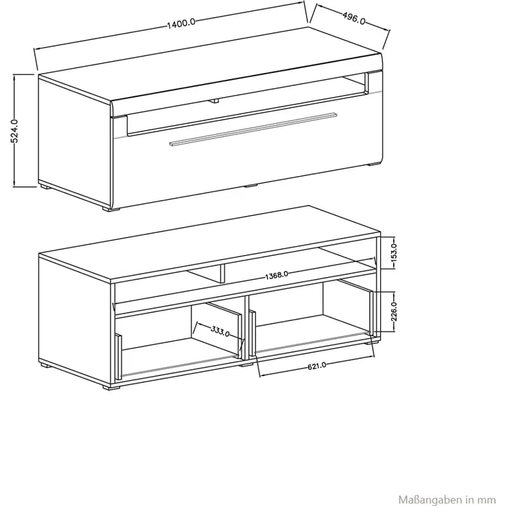 TV Lowboard Eiche Grandson Nb. TURDA-83 modern mit Schubkasten, B/H/T: ca. 140/52/50 cm – Bild 4