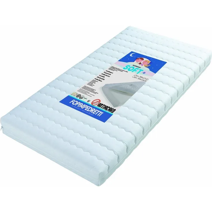 Foppapedretti Soft, Kinderbettmatratze, Bezug aus 100 % Baumwolle, abnehmbar und waschbar, Füllung aus Polyurethan, 124 x 63 x 12 cm, weiß