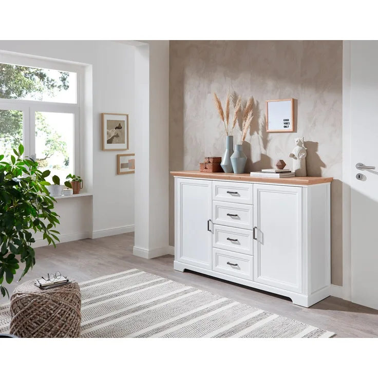 Kommode JASMIN Beistellkommode Pine weiß / Artisan Eiche ca. 165 x 102 x 41 cm