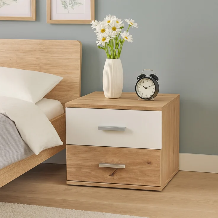 HTI-Living Nina Weiß Artisaneiche Nachtschrank mit 2 Schubladen 2er-Set – Bild 2