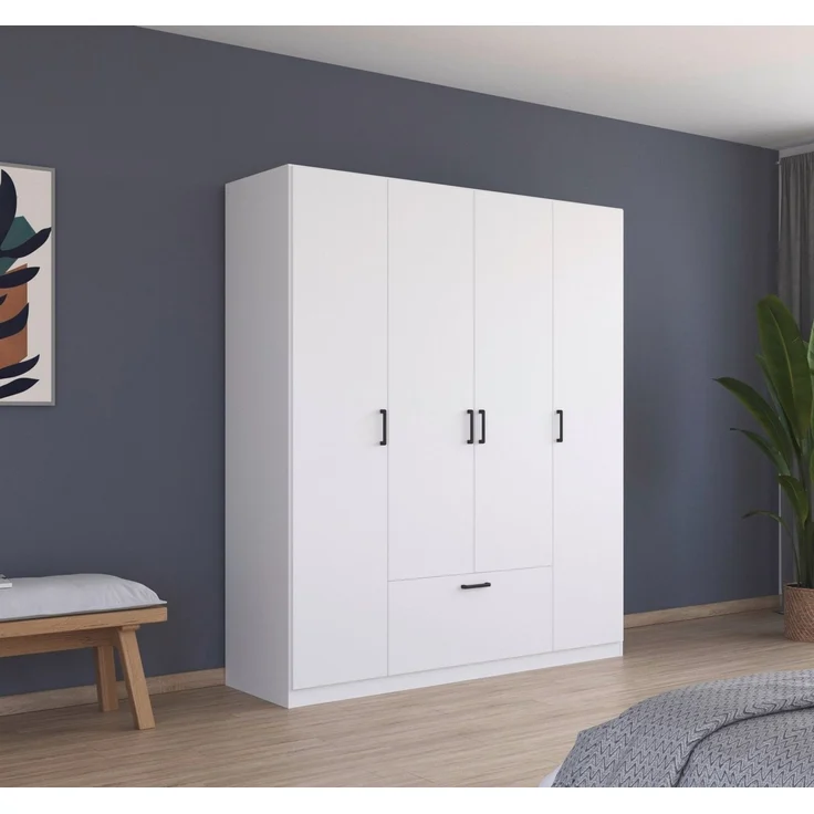 rauch Drehtürenschrank Kleiderschrank Schrank Garderobe Wäscheschrank BARI mit Schubasten mittig, moderner Griff in Graumetallic MADE IN GERMANY – Bild 2