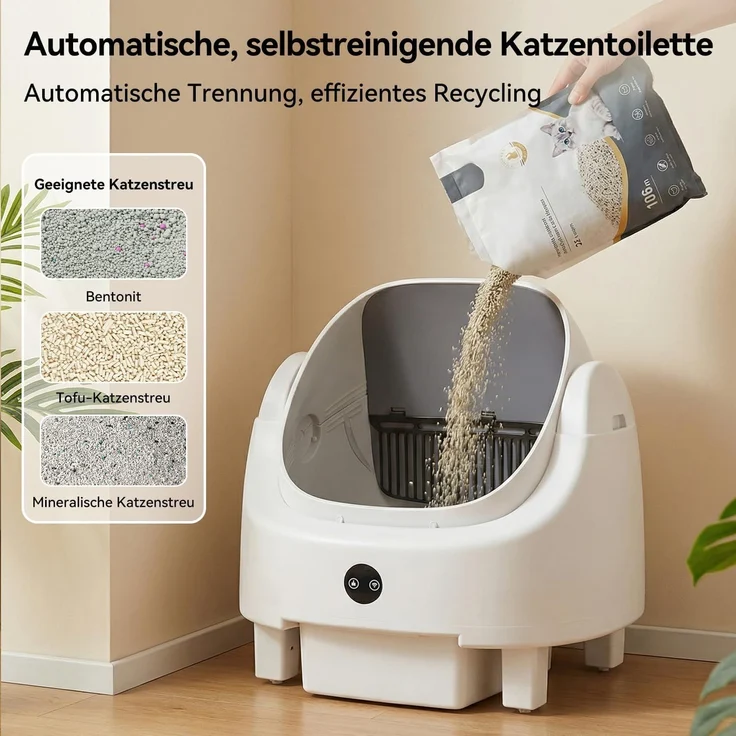 Aoxun Selbstreinigende Katzentoilette, Katzenklo Selbstreinigend mit Sicherheits Geruchskontrolle, Automatischer App-Steuerung für Katzen, Inklusive Katzenstreumatte,Müllbeutel und Duftbox, Weiß – Bild 8