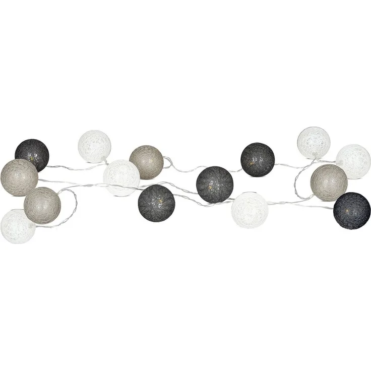 levandeo 15er Lichterkette LED Kugeln Lampions Baumwolle Grau Weiß Cotton Girlande Deko Cottonballs
