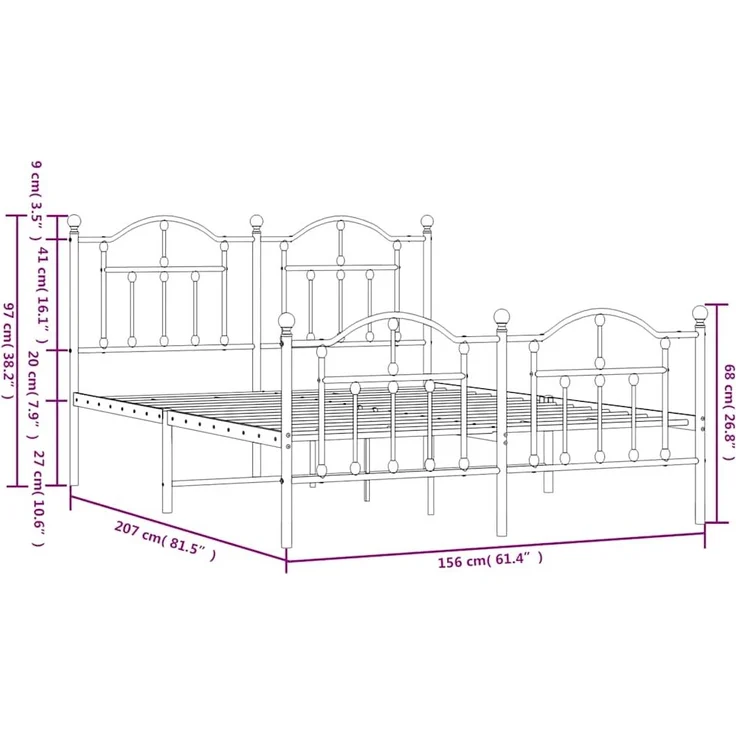 vidaXL Bettgestell mit Kopf- und Fußteil Metall Schwarz 150x200 cm 353459 – Bild 9
