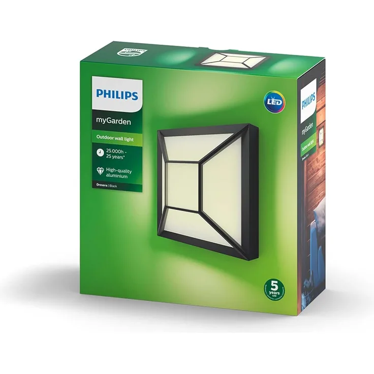 Philips Drosera wall lantern black 1x12W 176V
