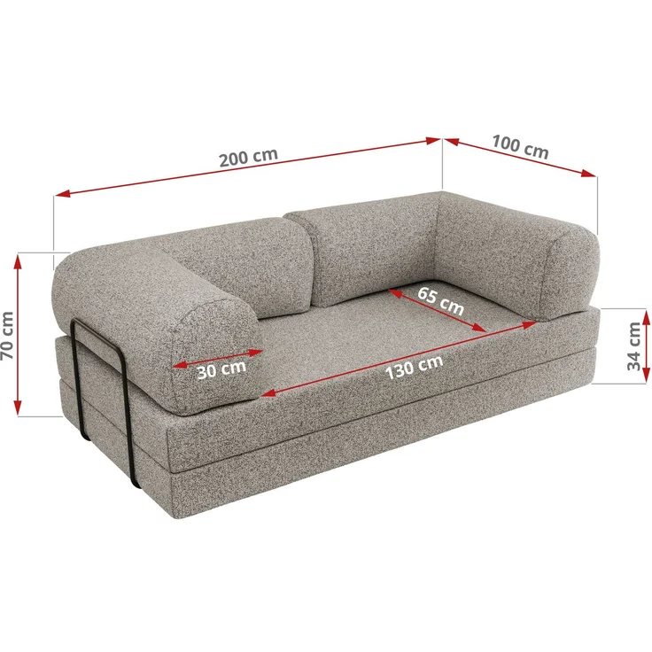 3-Sitzer Sofa ORSETTO mit Schlaffunktion, Metallrahmen, modernes Bettsofa mit HR- und T30-Schaum - Hellgrau Stukture – Bild 7