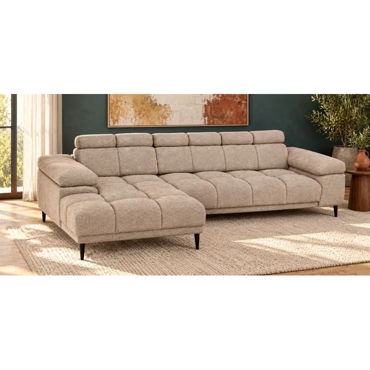Ecksofa Schlafsofa SENVELIO RELAX inkl. Hocker Stoff Glam Beige Ottomane Links – Bild 3