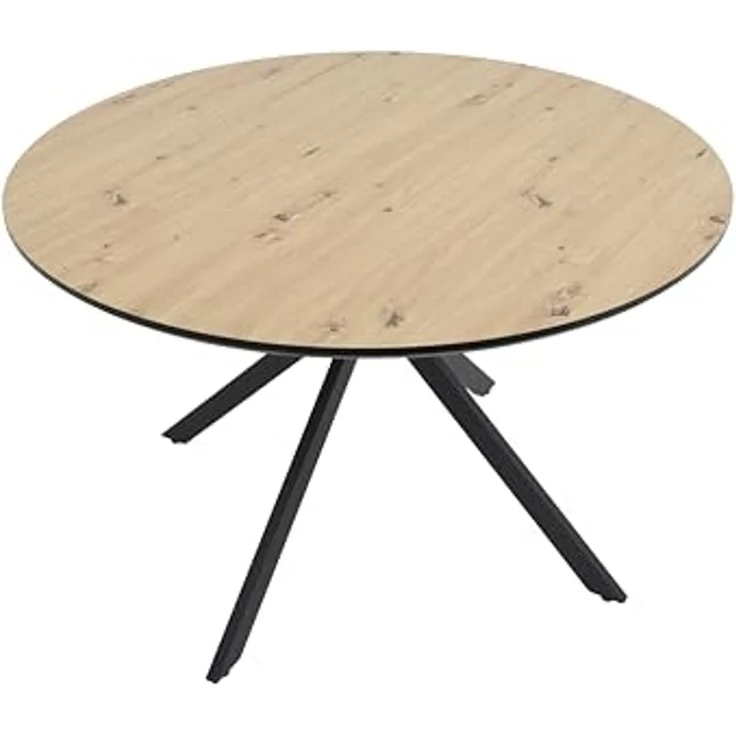 Hela Tische, Runder Esstisch Kindu, Dia 120 cm, Dekor Artisan Eiche, Schwarzes Metallgestell Vierkant, Platte mit Schweizer Kante, 76 cm Höhe – Bild 4