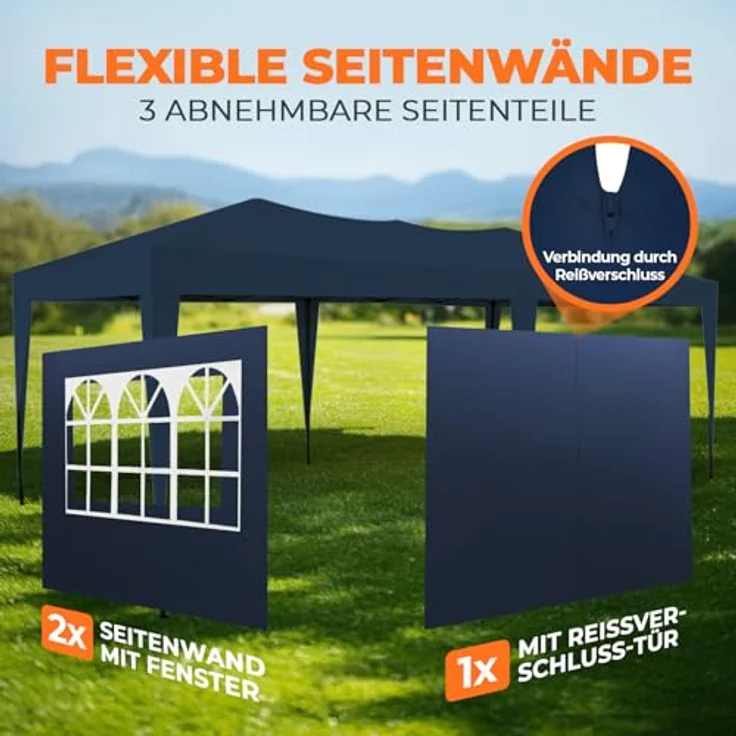 Kronenburg Faltpavillon wasserdicht Pavillon mit 3 Seitenteilen, Gartenzelt, 3x6 m - mit UV Schutz 50+, Blau – Bild 7