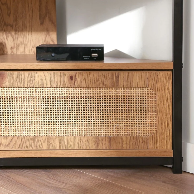 Casâme 'JAYA' TV-Eckschrank, 1 Tür, mit Rattangeflecht, L100 cm - Helles Holz – Bild 4