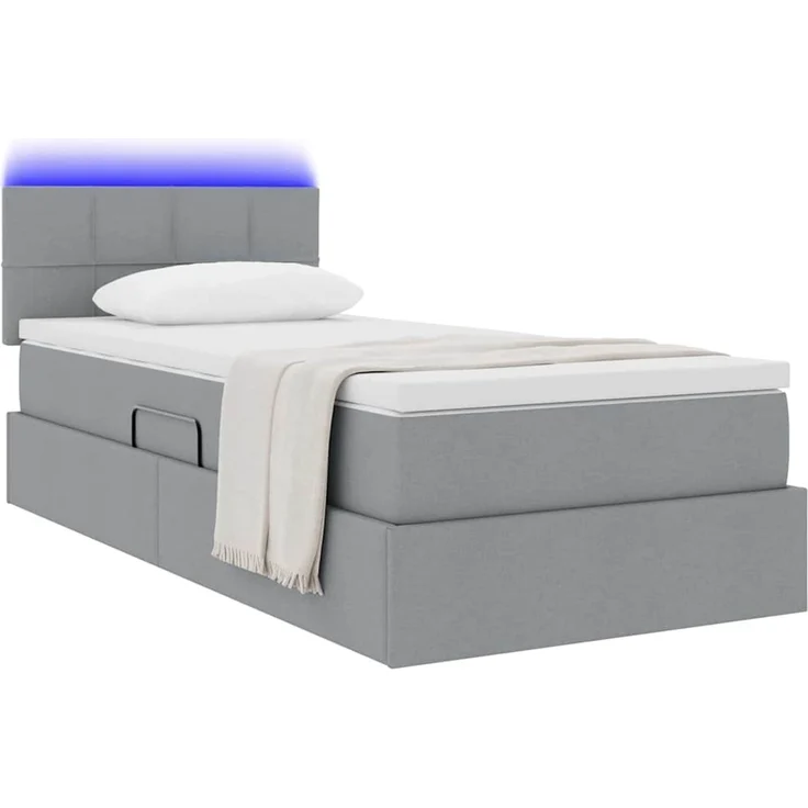 vidaXL LED-Speicherbett mit Matratze Hellgrau 100 x 200 cm Stoff 3371124 – Bild 3