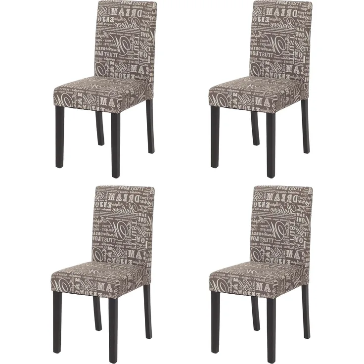 4er-Set Esszimmerstuhl Stuhl Küchenstuhl Littau ~ Textil mit Schriftzug, grau, dunkle Beine