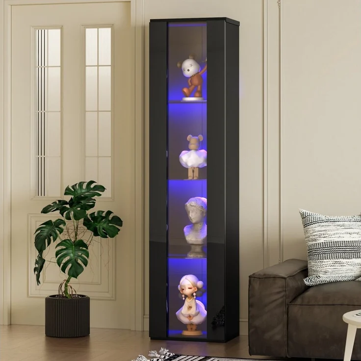 STILVORA Vitrine Hochschrank mit Glastrennwand&LED,Highboard mit Acrylplatte,Schwarz (Multifunktionale Glasvitrine 40 x 29 x 170 cm mit LED-Farbwechsellicht, Fernbedienung/App-Steuerung, Glastrennwand und Acrylplatte, 1-St, 1er Set) LED-Farbwechsellicht – Bild 3