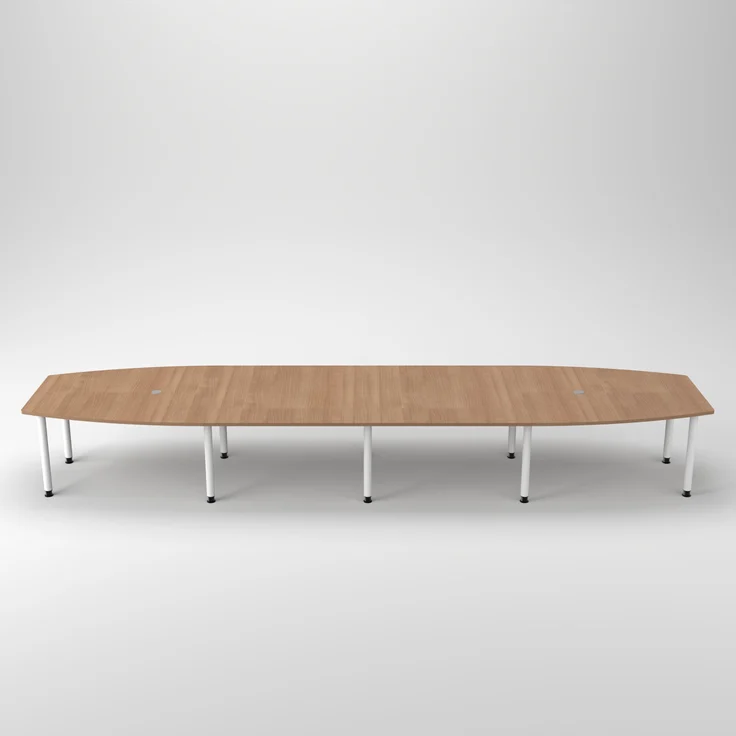 Rheinland Möbel Konferenztisch KONTI 520x130 cm – ovaler Besprechungstisch in Nussbaum mit weißen Rundrohrfüßen & 2 Kabelauslässen, erweiterbarer Meetingtisch für 16–18 Personen, moderner XXL-Tisch fürs Büro – Bild 2