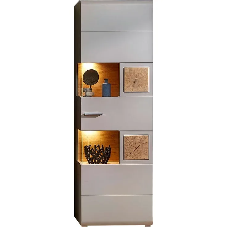 Vitrine Flensburg / Fun Plus II, Holzwerkstoff, Beige, Grau, Holzfarben, 65 x 205 x 37 cm
