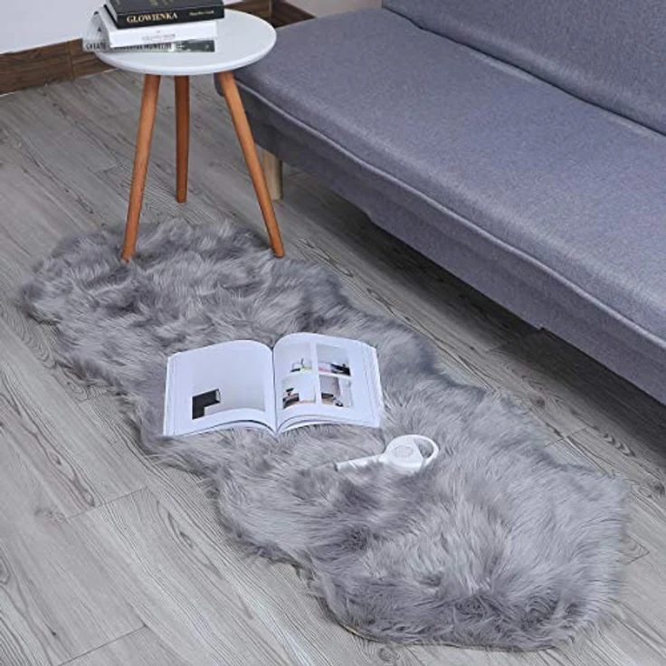 HLZDH Faux Lammfell Schaffell Teppich Kunstfell Dekofell in Super weich Lammfellimitat Teppich Longhair Fell Optik Nachahmung Wolle Bettvorleger Sofa Matte(60x160 cm, Grau) – Bild 4