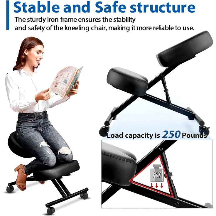 Himimi Ergonomischer Kniestuhl - Kunstleder - Dicke Bequeme Schaumstoffpolster - Bremsrollen, Verstellbarer Hocker für Heim & Büro – Bild 4
