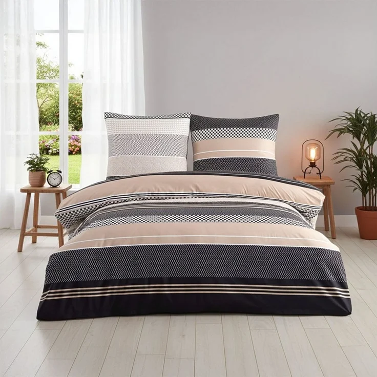 Buymax Bettwäsche Zigo, Renforcé, 4 teilig, Bettbezug-Set 135x200 cm 100% Baumwolle mit Reißverschluss, Streifen – Bild 3