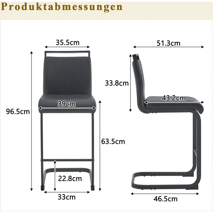 Zweier-Set Barhocker im nordischen Stil (2 Stück).Hergestellt aus hochwertigem schwarzem Kunstleder mit schwarzen Metallbeinen, Geeignet für Restaurants, Küchen u.a, Gesamthöhe: 96.5 cm.--Schwarz--39x46.5x96.5cm--YOUDENOVA – Bild 5