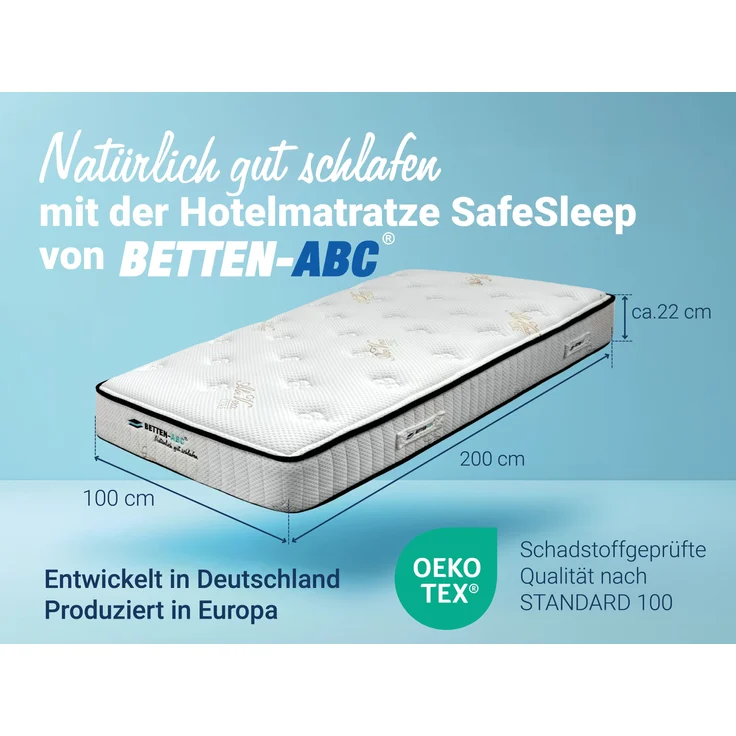 Betten-ABC Hotelmatratze SafeSleep - mittelfeste Kaltschaummatratze mit robustem Klimafaserbezug, Größe: 100 x 200 cm – Bild 2