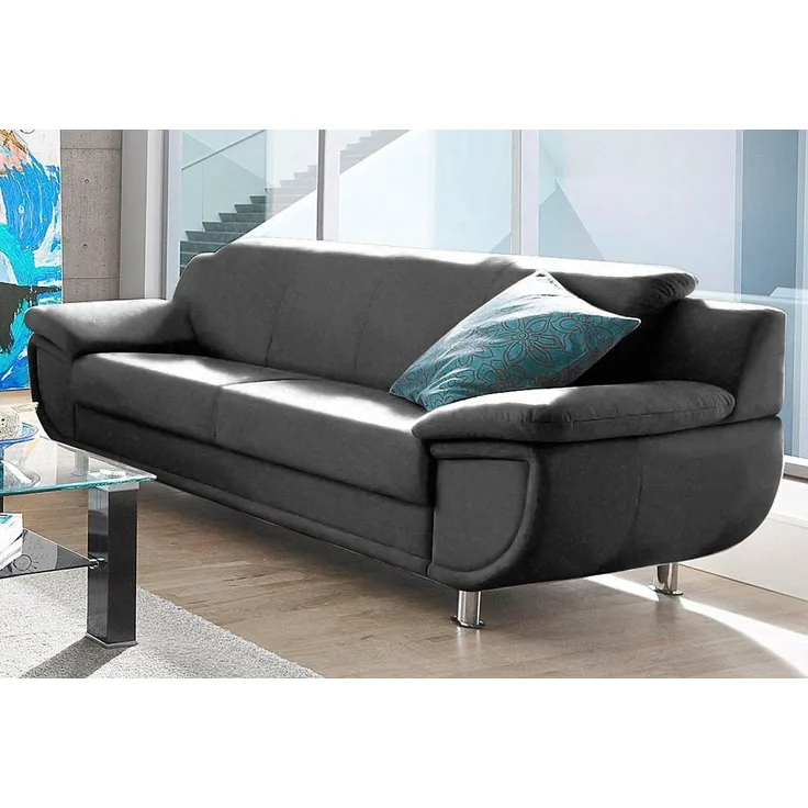 TRENDMANUFAKTUR 3-Sitzer Rondo, Breite 207 cm, breite Armlehnen, Füße chromfarben, Big-Sofa wahlweise mit Federkern, in verschiedenen Bezügen bestellbar