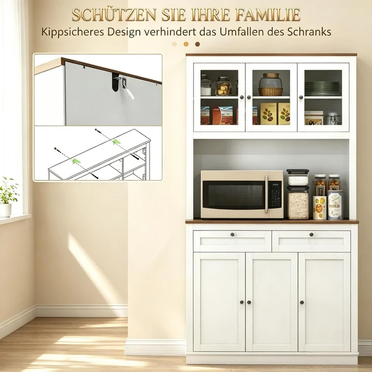 Buffet Anrichte mit offenen Regalen, Schubladen und viel Stauraum,Geschirrschrank,Küchenschrank--Weiß--100x40x180cm--YOUDENOVA – Bild 3