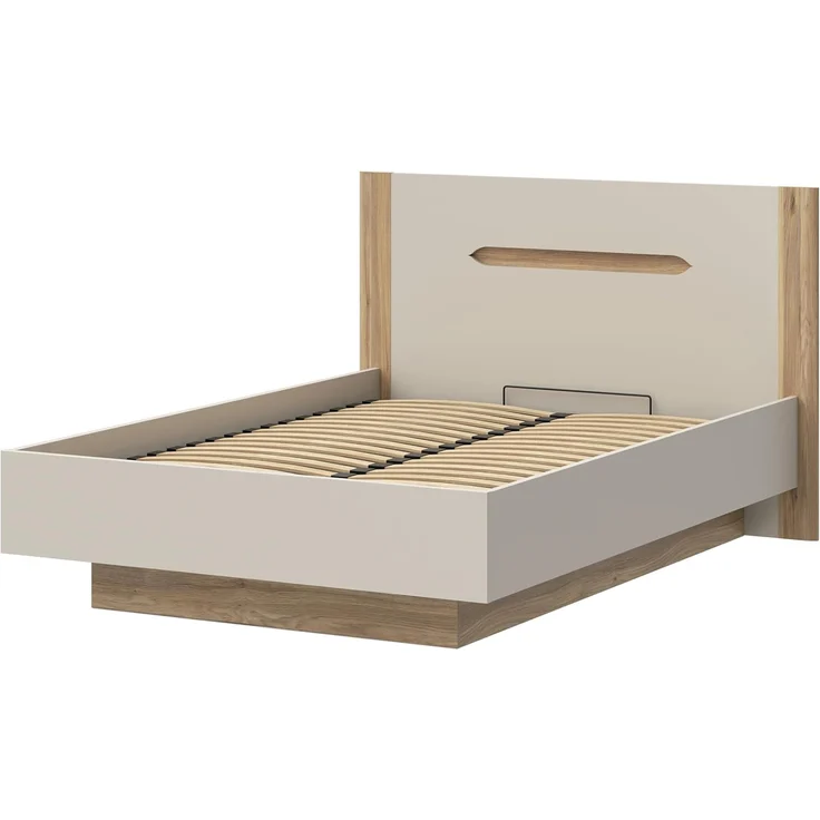 Forte EDWAL Bett Liegefläche 140 cm, modernes Bettgestell mit Stauraum unter dem Lattenrost, Holzwerkstoff, Kaschmir |Beige Holzdekor, 156,2 cm breit x 105,7 cm hoch x 206,6 cm tief – Bild 3