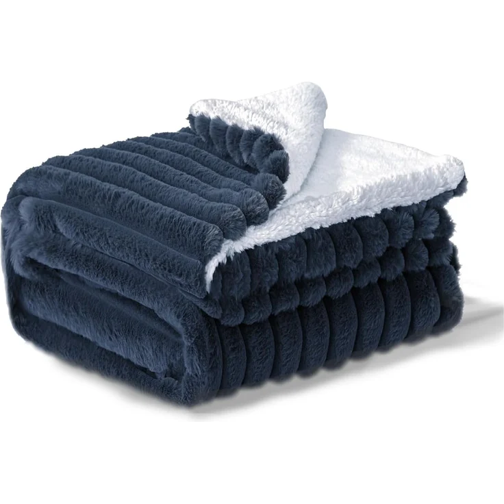 BEDELITE Kuscheldecke Flauschig Decke 150x200 - Dicke XL Sherpa Decken Blau für Couch, warme Cord Kuscheldecken Dunkelblau weiche Fleecedecke Wohndecke als Couch Überwurf für Wohnzimmer – Bild 1