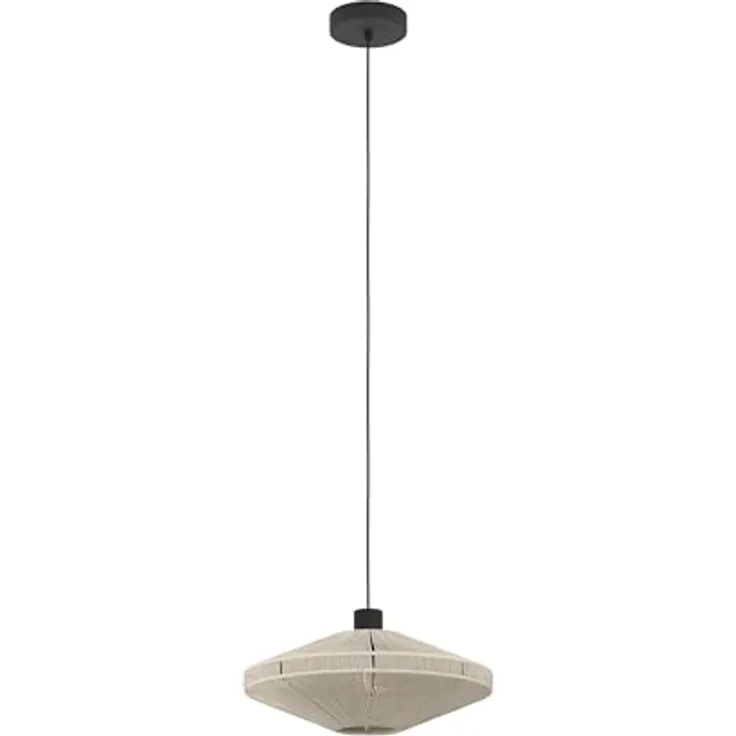 EGLO Hängelampe Midsumer, Pendelleuchte über Esstisch, Esszimmerlampe Japanisch, Metall in Schwarz und Textil in Creme, E27 Fassung, Ø 38 cm