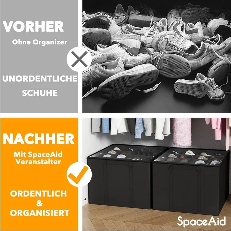 SpaceAid Schuhbox faltbare Schuh-Organizer (Körbe, Boxen mit verstellbaren Trennwänden, 2 St), Schuh-Organizer für 16–32 Paar – Bild 3