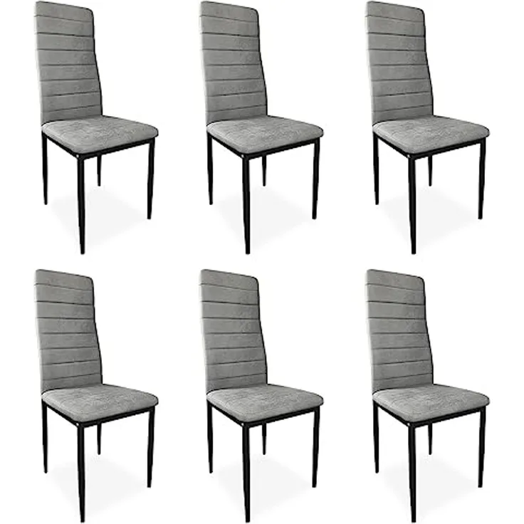 Homey Set mit 6 gepolsterten Stühlen für Wohnzimmer, Esszimmer, Finish in Marengo, Schwarze Beine, Modell Yrsa, Aluminium, 40 cm (B) x 42 cm (T) x 96 cm (H)