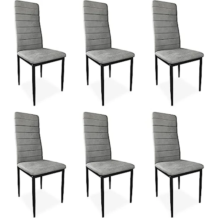 Homey Set mit 6 gepolsterten Stühlen für Wohnzimmer, Esszimmer, Finish in Marengo, Schwarze Beine, Modell Yrsa, Aluminium, 40 cm (B) x 42 cm (T) x 96 cm (H) – Bild 1