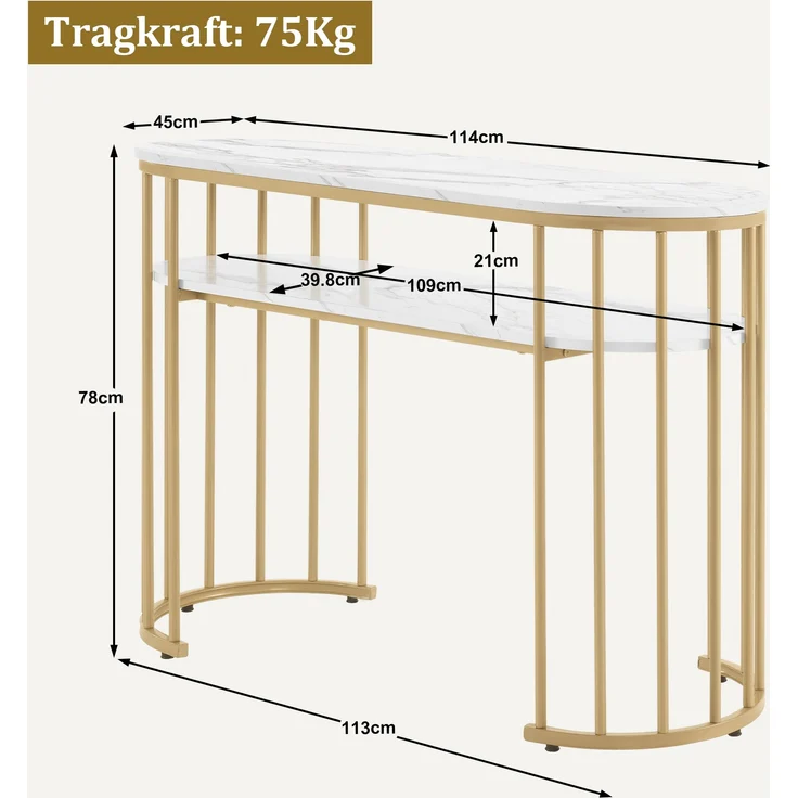 M MCombo Schreibtisch ohne Schubladen, Schminktisch ohne Spiegel Marmor-Weiß Gold, Manikürtisch, Nageltisch aus Holz Metallgestell, Computertisch Wohnzimmer Modern, 2482 – Bild 3