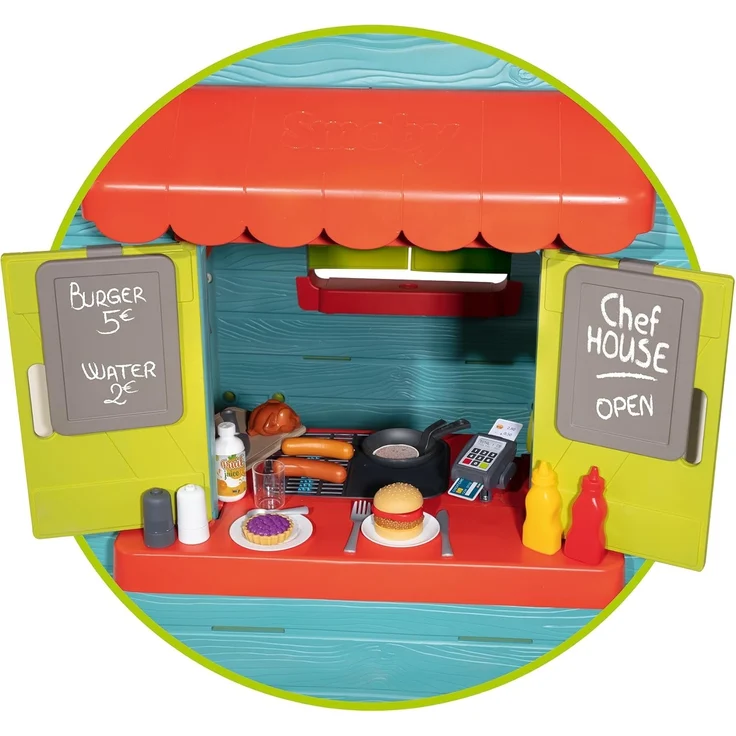 Smoby 810403 'Chef Haus' Spielhaus, ab 2 Jahren, 124,5 x 132 x 135,7 cm, mit Ausgabe Theke & viel Zubehör – Bild 6