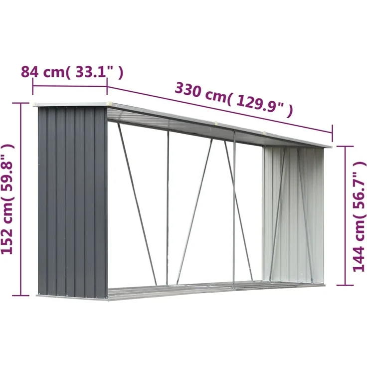vidaXL Brennholzlager aus verzinktem Stahl 330x84x152 cm Grau 44859 – Bild 6