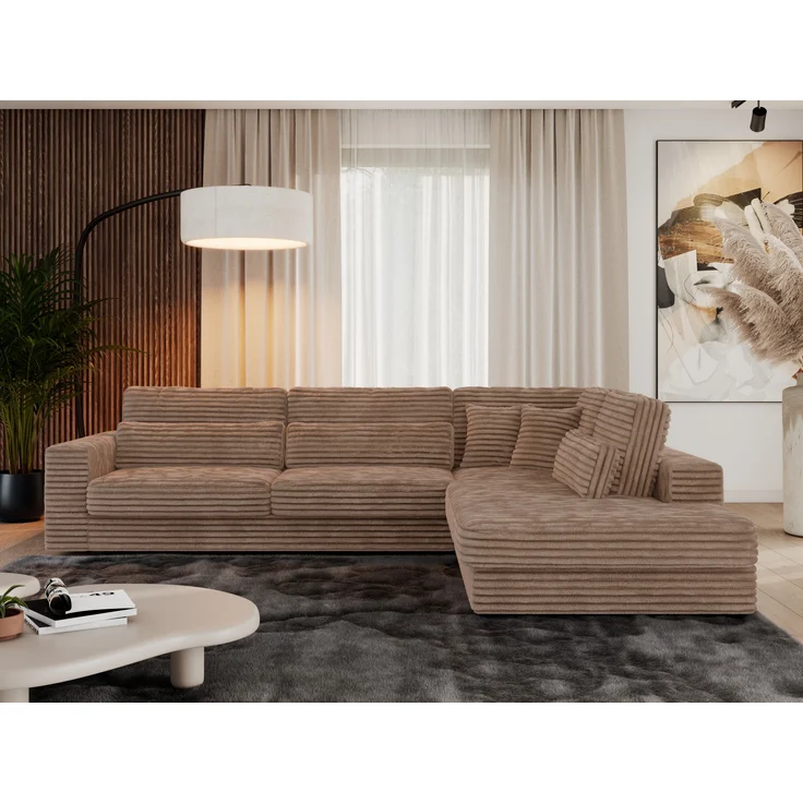 Freistehendes Ecksofa mit lose Kissen, L-form - SAVONA - rechts - Braun Cord – Bild 2