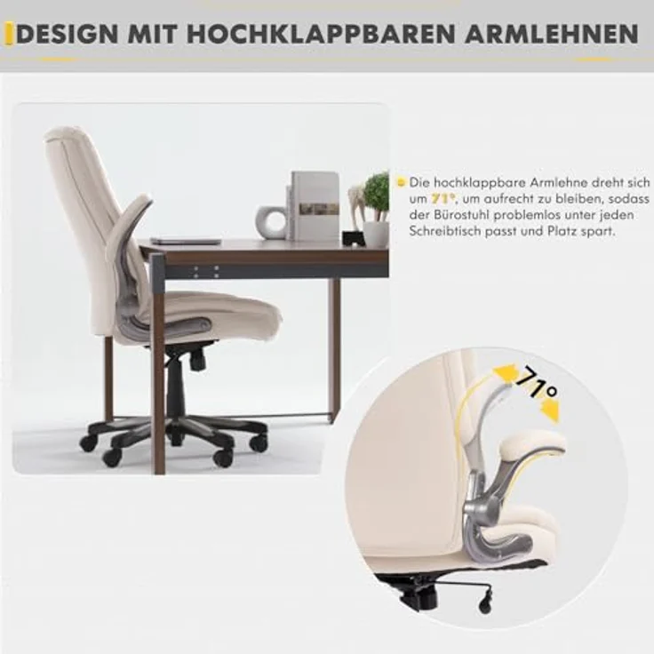 COLAMY Chefsessel Bürostuhl 181kg, Großer Bürostuhl Ergonomisch Leder, Ergonomischer Bürostuhl, Breiter Sitz, Klappbare Armlehnen, Höhenverstellbar Office Chair für das Homeoffice, Ivron – Bild 8