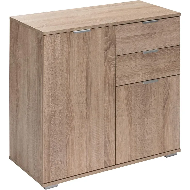 Deuba Kommode Alba mit 2 Türen 2 Schubladen 71 x 74 x 35 cm Modern Flur Wohnzimmer Sideboard Anrichte Mehrzweckschrank Eiche