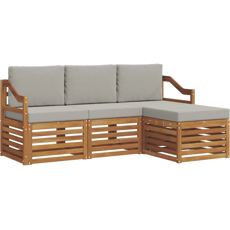 vidaXL Outdoor-Sofagarnitur 4 stk. 4-Sitzer Natur und Hellgrau 3374626 – Bild 2