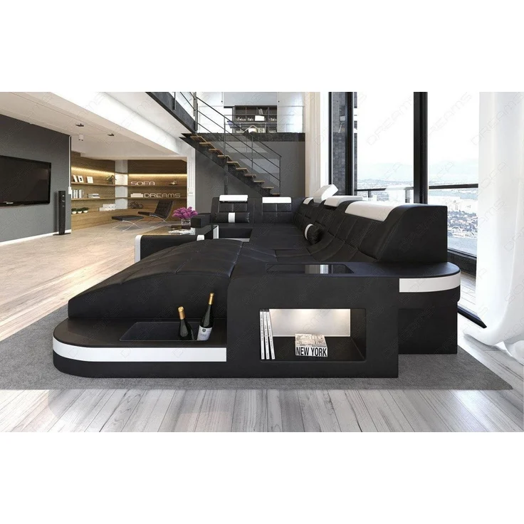Mini Relax Wohnlandschaft Wave mit LED – Komfort - Ledermix - Schwarz-Weiß - Rechts – Bild 3