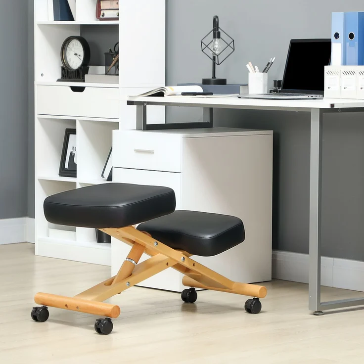 Ergonomischer Haltungsstuhl mit Kniebank und Rollen, 70.0×42.0×47.0cm, Schwarz, MELAYR – Bild 3