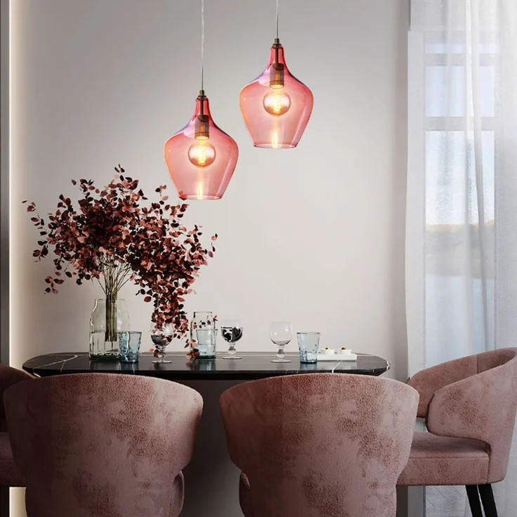 2x Hängeleuchte, silber, Glas pink , H 150 cm – Bild 2