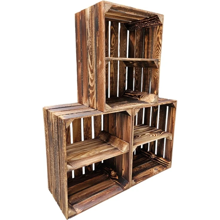 Holzkisten Weinkisten Kisten Vintage Geflammt 50 x 40 x 30cm mit Regalböden DIY – Bild 2