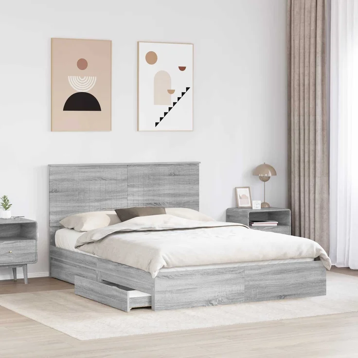 vidaXL Aufbewahrungsbett Graues Sonoma 150 x 200 cm Holzwerkstoff 3411199 – Bild 2