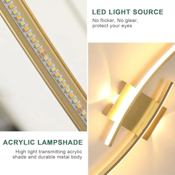 LED Wandleuchte Innen Gold, 89CM 29W Lange Wandlampe Dimmbar mit Fernbedienung 3000K-6500K, 2 Fimmige, Modern Wandlicht LED mit Memory-Funktion für Wohnzimmer Schlafzimmer – Bild 7